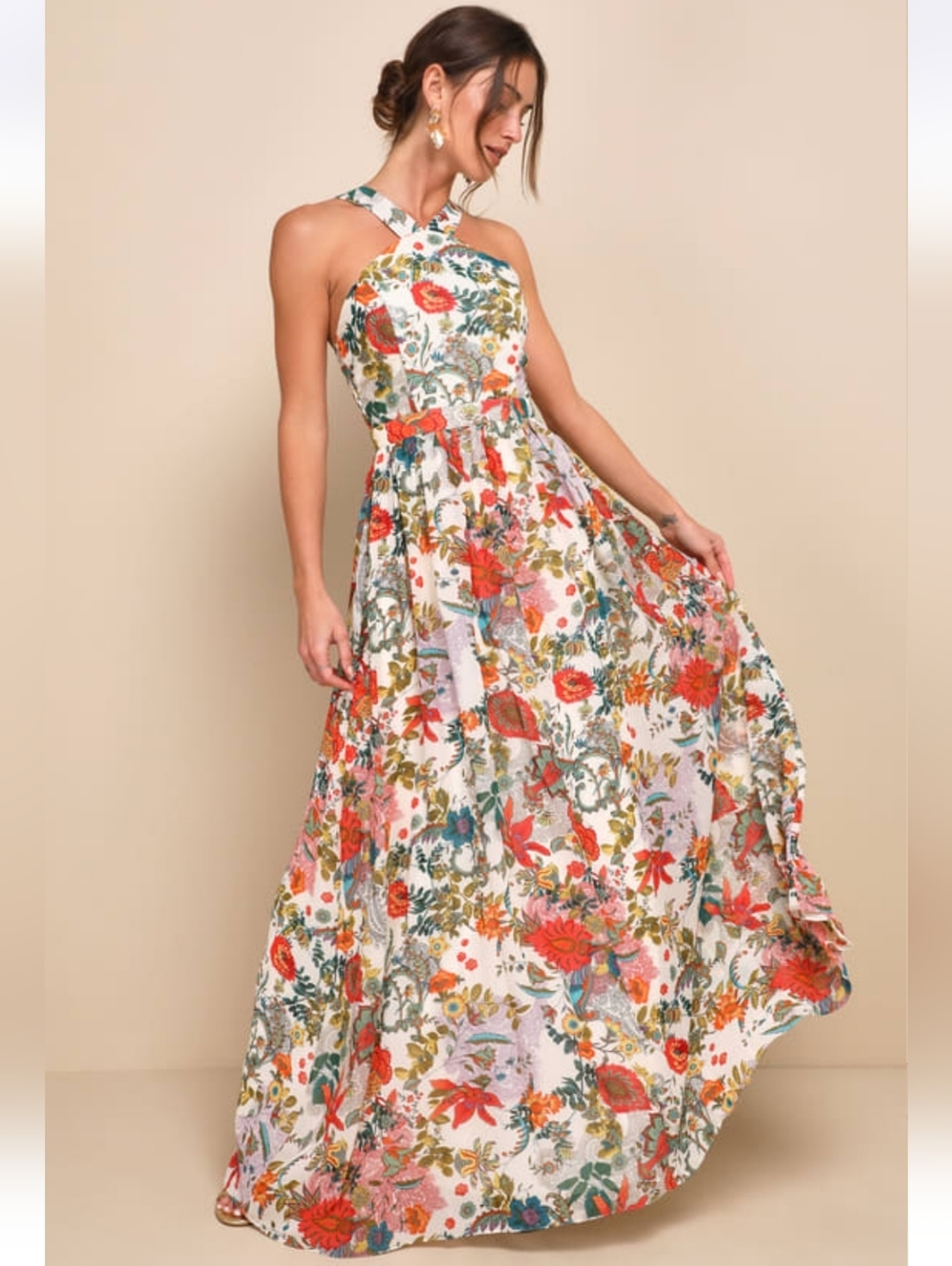 Lulus Lilja Colorful Garden Floral Print Maxi Dress Size XL